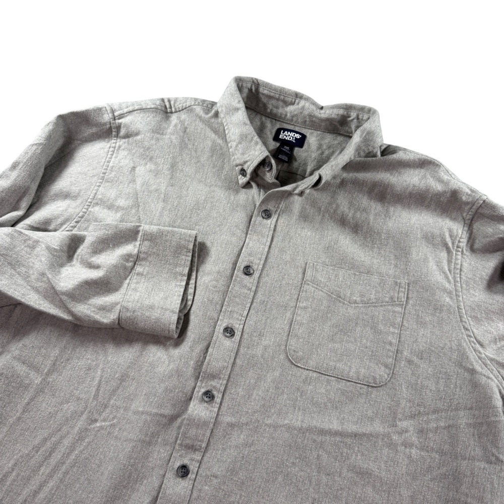 Lands End Men 3XL Traditional Fit Flannel Shirt Gray Cotton Button Down Long Slv